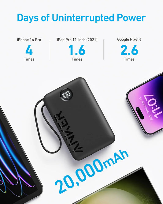 Anker PowerCore 335 Batterie externe, 20000mAh, 22.5W, QC + PD, 1 x USB-A - 2 x USB-C, Noir A1647G11 