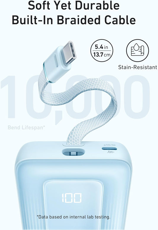 Batterie Externe Anker Zolo, 10000mAh, 30W, QC + PD, 1 x USB-A - 2 x USB-C, Bleue A1688031