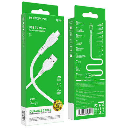 Data and Charging Cable USB-A - microUSB Borofone BX51 Triumph MP, 18W, 1m, White