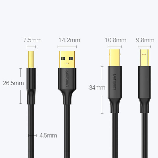 Câble pour imprimante UGREEN US135, USB-A - USB-B, 1m, Noir 