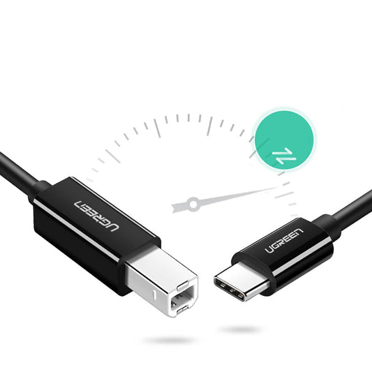 Câble d'imprimante UGREEN US241, USB-C - USB-B, 2m, Noir 