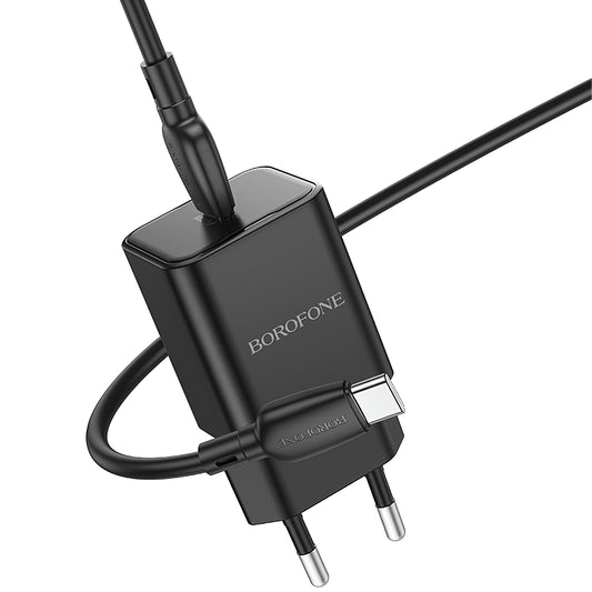 Network Charger with USB-C Cable Borofone BN13 Safety, 30W, 3A, 1 x USB-C, Black 