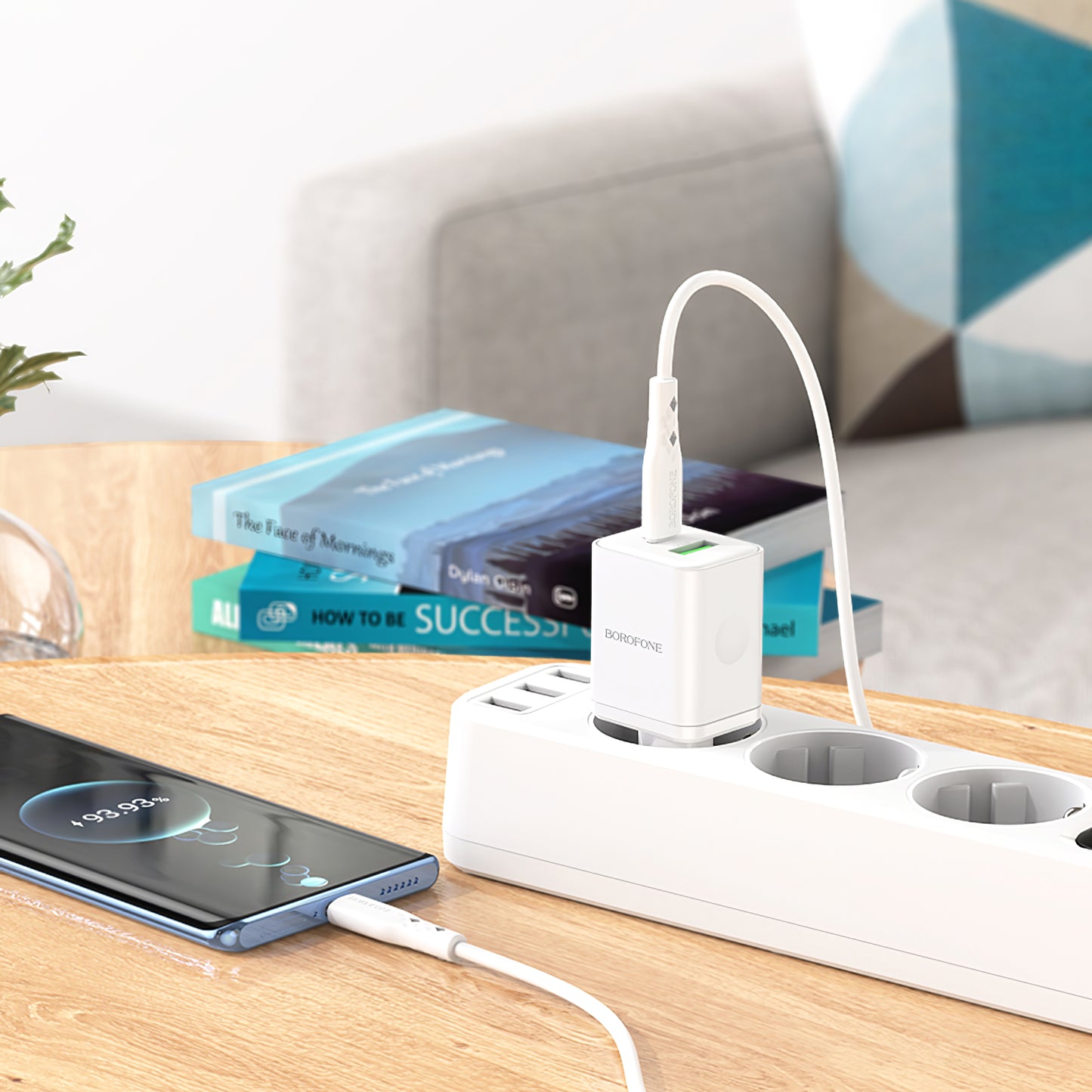 Network Charger with USB-C Cable Borofone BN7, 20W, 3A, 1 x USB-A - 1 x USB-C, White 