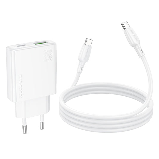 Network Charger with USB-C Cable Borofone BN25 Wish, 30W, 3A, 1 x USB-A - 1 x USB-C, White 