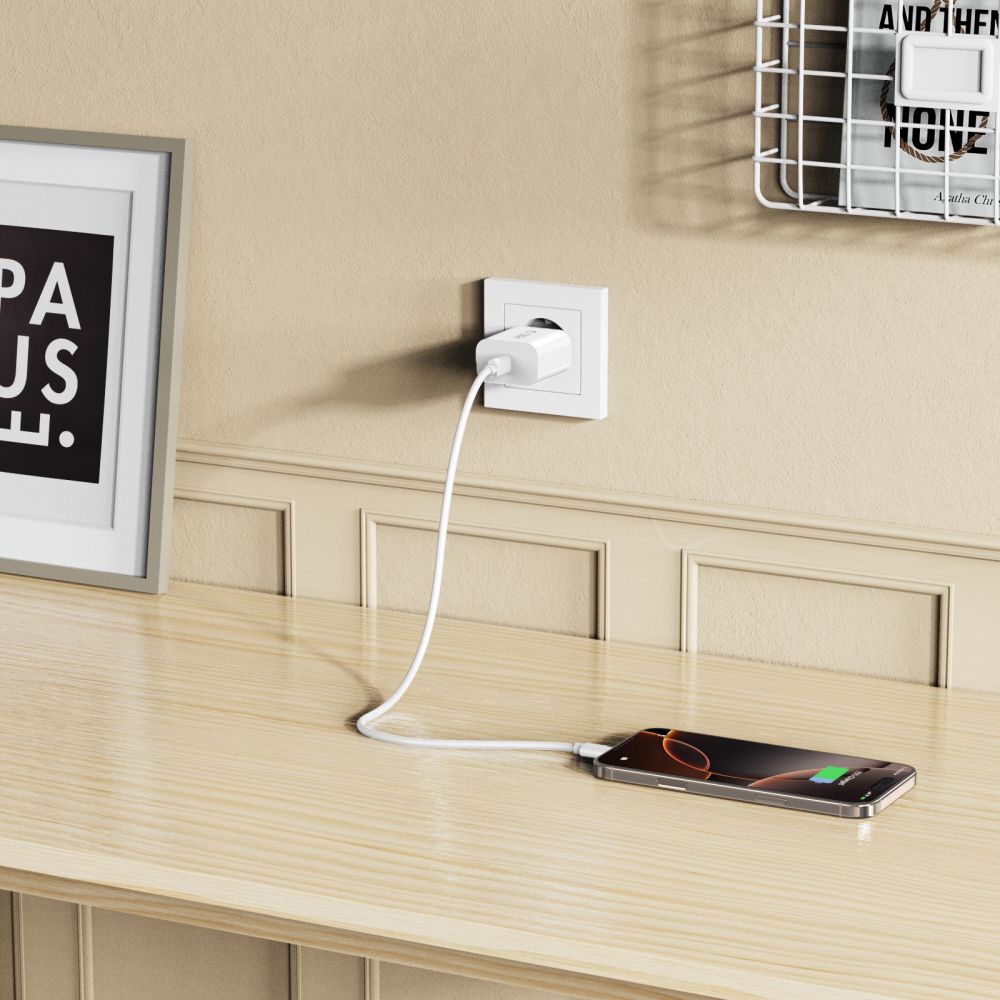 Chargeur réseau avec câble USB-C Tech-Protect NC20W, 20W, 3A, 1 x USB-C, Blanc