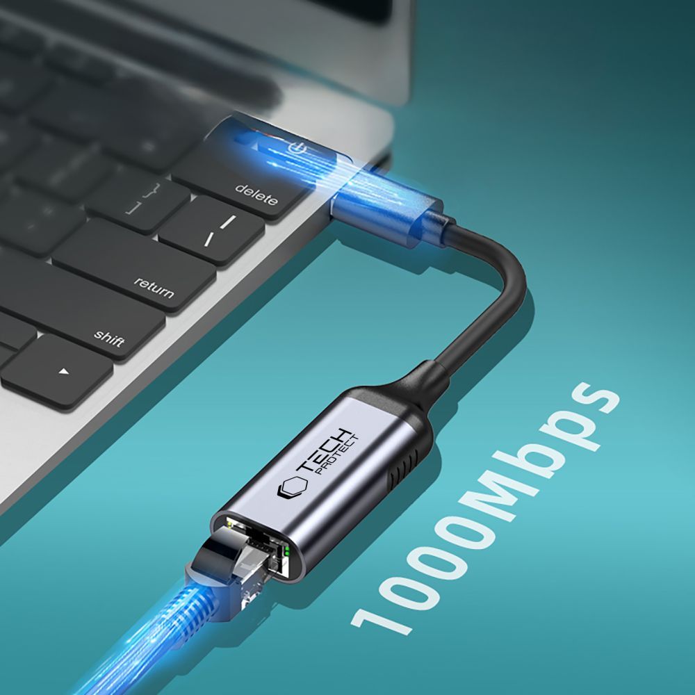 Carte réseau Tech-Protect Ultraboost, RJ45, USB 3.0, Noir
